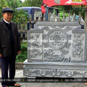 Cuốn thư đá, bình phong đá Quảng Ngãi bằng đá xanh nguyên khối, chạm khắc rồng phượng tinh xảo