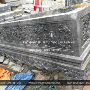 Chậu đá trồng cây Sơn La đẹp – đá xanh nguyên khối chạm khắc tinh xảo