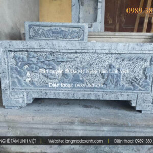 Chậu trồng cây đá xanh đen nguyên khối, hoa văn tinh xảo, bền đẹp ngoài trời