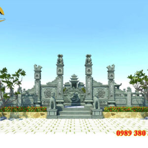 Mẫu cổng đá đẹp Lào Cai làm từ đá xanh tự nhiên nguyên khối, hoa văn chạm khắc tinh xảo