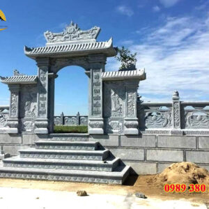 Mẫu cổng đá đẹp Thái Nguyên làm từ đá xanh tự nhiên, chạm khắc hoa văn truyền thống