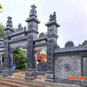 Mẫu cổng đá đẹp Vĩnh Long bằng đá xanh tự nhiên, hoa văn truyền thống tinh xảo